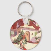 雪の中のヴィンテージクリスマスファミリーハウス キーホルダー (裏面)
