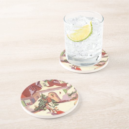 雪の中のヴィンテージクリスマスファミリーハウス コースター (側面)