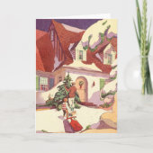 雪の中のヴィンテージクリスマスファミリーハウス シーズンカード (正面)