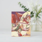 雪の中のヴィンテージクリスマスファミリーハウス シーズンポストカード (スタンド正面)