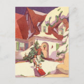 雪の中のヴィンテージクリスマスファミリーハウス シーズンポストカード (正面)