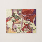 雪の中のヴィンテージクリスマスファミリーハウス ジグソーパズル (横)