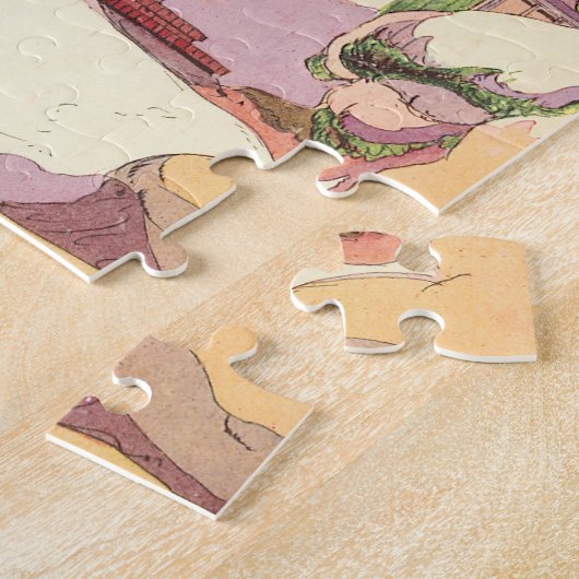 雪の中のヴィンテージクリスマスファミリーハウス ジグソーパズル (側面)