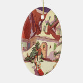 雪の中のヴィンテージクリスマスファミリーハウス セラミックオーナメント (右)