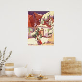 雪の中のヴィンテージクリスマスファミリーハウス ポスター (キッチン)