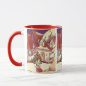 雪の中のヴィンテージクリスマスファミリーハウス マグカップ (左)