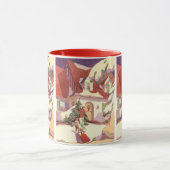 雪の中のヴィンテージクリスマスファミリーハウス マグカップ (中央)