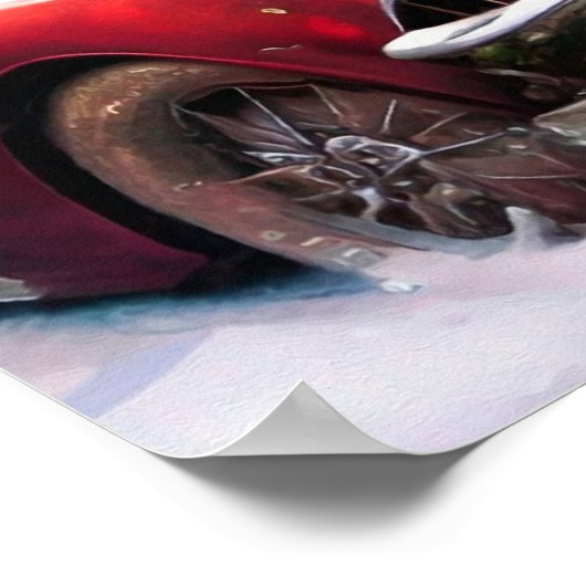 雪の中のヴィンテージクリスマスレッドカー ポスター (角)