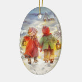雪の中のヴィンテージクリスマス歩く セラミックオーナメント (左)