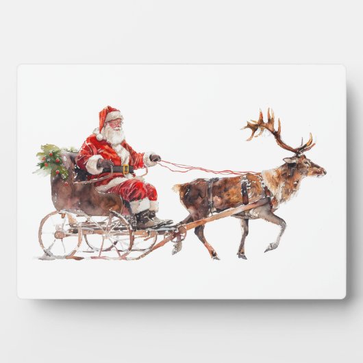 雪の中のヴィンテージサンタクロース フォトプラーク (正面)