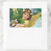 雪の中のヴィンテージ天使 長方形シール (バッグ)