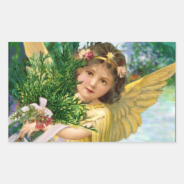 雪の中のヴィンテージ天使 長方形シール