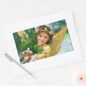 雪の中のヴィンテージ天使 長方形シール (封筒)