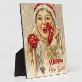 雪の中のヴィンテージ男の子 – ハッピーニューイヤー フォトプラーク (側面)