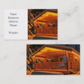 雪の中の丸太小屋に美しいクリスマスライト 名刺 (正面/裏面)