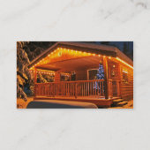 雪の中の丸太小屋に美しいクリスマスライト 名刺 (裏面)