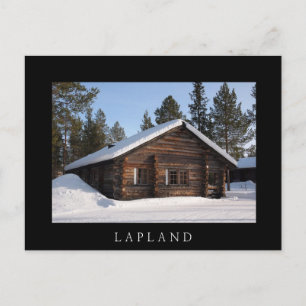 雪の中の丸太小屋、ラプランドの黒い文字はがき ポストカード