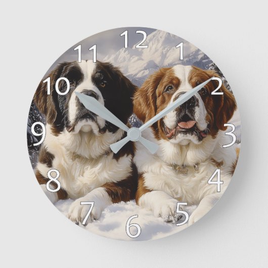 雪の中の二人の聖ベルナルズ ラウンド壁時計 (正面)