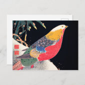 雪の中の伊藤若冲ゴールデンキジ ポストカード (正面/裏面)