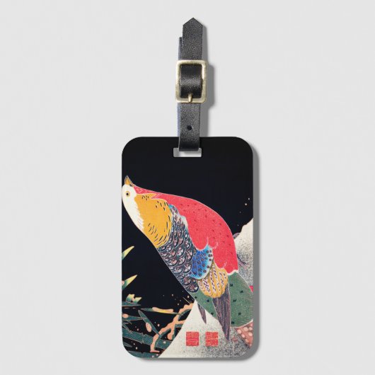 雪の中の伊藤若冲ゴールデンキジ ラゲッジタグ (正面縦)