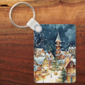 雪の中の例示的なクリスマスシティ キーホルダー (正面)