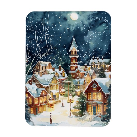 雪の中の例示的なクリスマスシティ マグネット (縦)