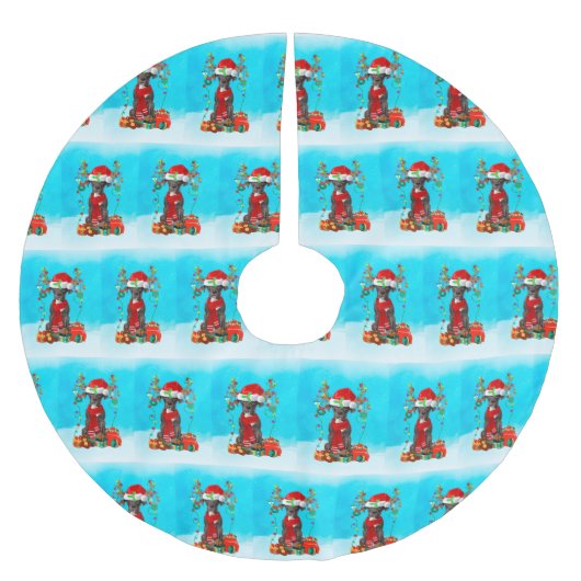 雪の中の偉大なダンとクリスマスプレゼント ブラッシュドポリエステルツリースカート (正面)