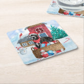 雪の中の偉大なダン犬クリスマスドッグハウス スクエアペーパーコースター (アングル)