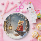 雪の中の冬のネズミと森のランタン ペーパープレート (パーティー)