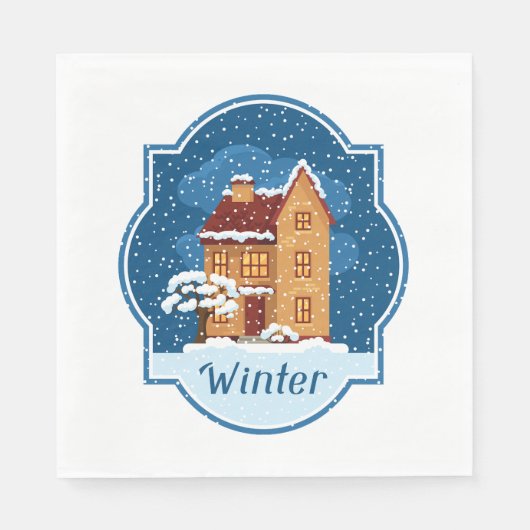 雪の中の冬の家 スタンダードランチョンナプキン (正面)