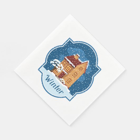 雪の中の冬の家 スタンダードランチョンナプキン (角)