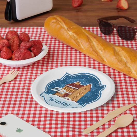 雪の中の冬の家 ペーパープレート