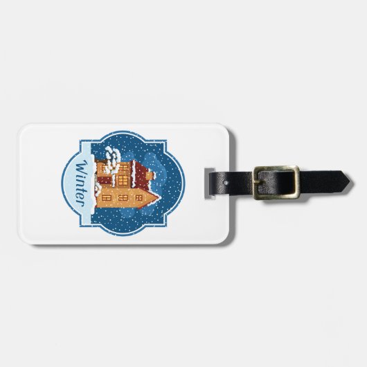 雪の中の冬の家 ラゲッジタグ (正面横)