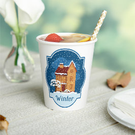 雪の中の冬の家 紙コップ