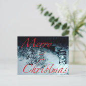 雪の中の列車夜のメリークリスマス シーズンポストカード (スタンド正面)
