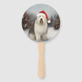 雪の中の古い英語のシェプドッグ ハンドファン (裏面)