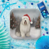 雪の中の古い英語のシェプドッグ ペーパープレート (パーティー)