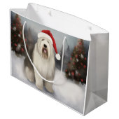 雪の中の古い英語のシェプドッグ ラージペーパーバッグ (裏面アングル)