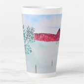 雪の中の古い赤い納屋 カフェラテマグ (正面)