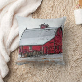 雪の中の古い赤い納屋 クッション (ブランケット)