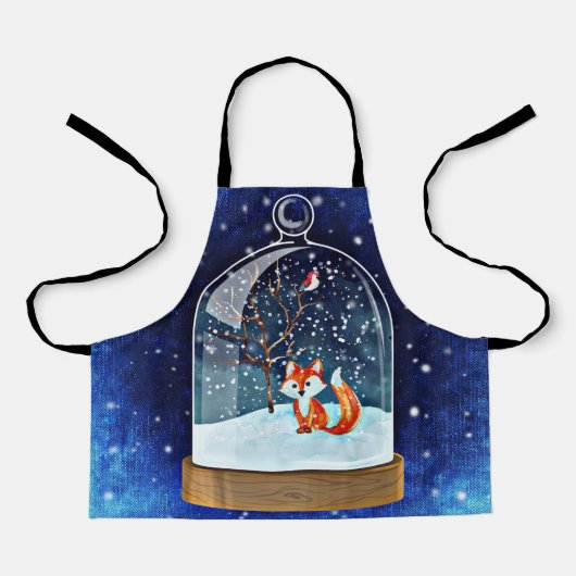 雪の中の可愛いキツネ エプロン (正面)