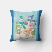 雪の中の可愛いクリスマススノーマンファミリー クッション (裏面)