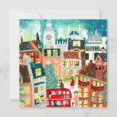 雪の中の可愛いクリスマスロンドンシティ シーズンカード (正面)