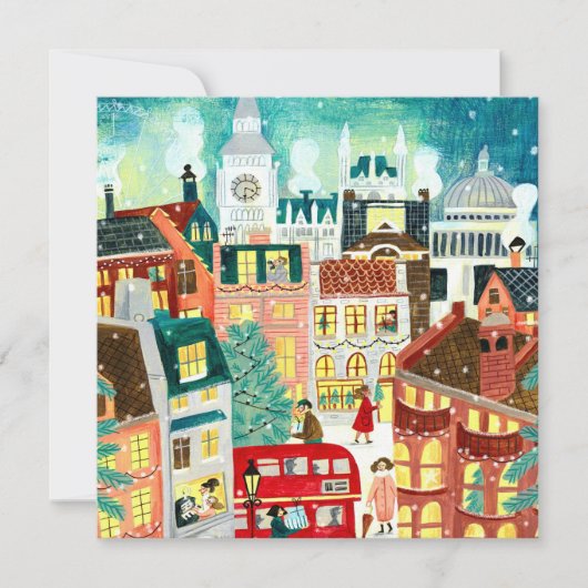 雪の中の可愛いクリスマスロンドンシティ シーズンカード (正面)