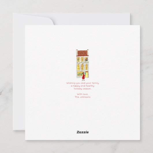 雪の中の可愛いクリスマスロンドンシティ シーズンカード (裏面)