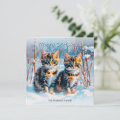 雪の中の可愛いトラ猫の子猫たち クリスマス ペット 動物 (スタンド正面)