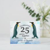 雪の中の可愛いペンギン | 結婚25周年記念 ポストカード (スタンド正面)