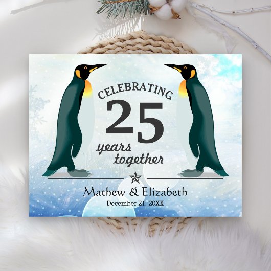 雪の中の可愛いペンギン | 結婚25周年記念 ポストカード