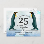 雪の中の可愛いペンギン | 銀婚式 ポストカード (正面/裏面)