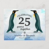 雪の中の可愛いペンギン | 銀婚式 ポストカード (正面)